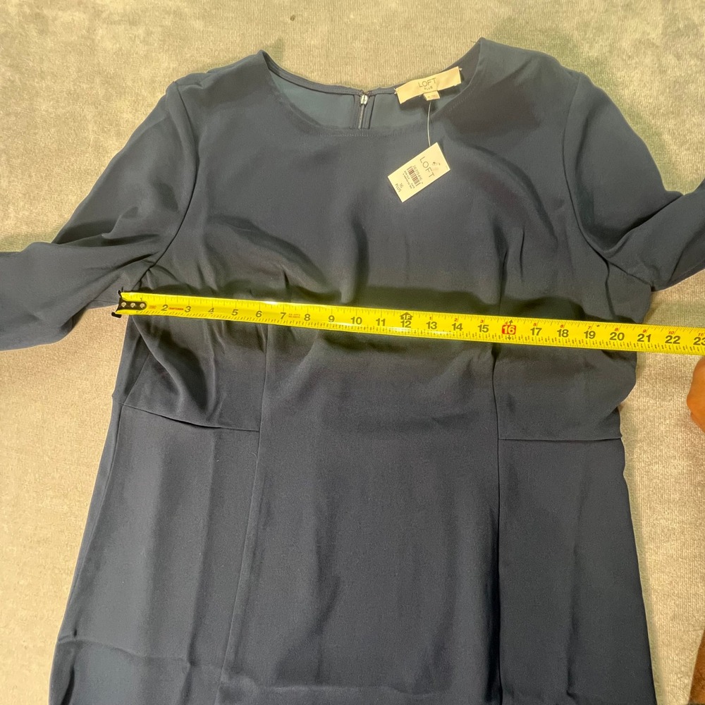 LOFT Dress Womens Plus Size 16 Navy Blue Long Sleeve Shift Elegant Modest NWT - Picture 4 of 7
